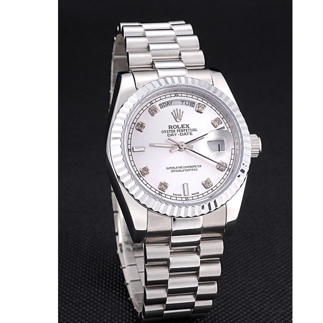 Aaa replica watch Day-Date Dial Steel Stainless Silver Polished Rolex 1025